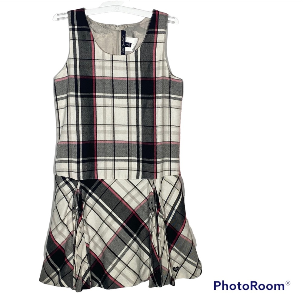 Lili Gaufrette Kilt Shift Sleeveless Dress 8 Red, Cream, and Black